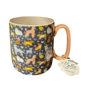 NEW 10 Strawberry Street Bella CUTE Puppy Dogs Ceramic Mug Coffee Cup Peach Blue